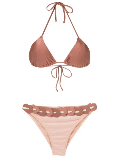 Adriana Degreas Spray Of Flowers Appliqué-detailing Bikini In Brown