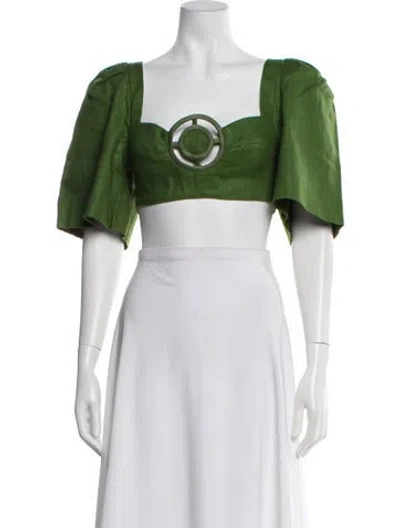 Pre-owned Adriana Degreas Square Neckline Short Sleeve Crop Top W/ Tags In Green