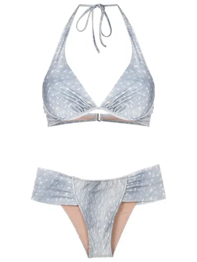 Adriana Degreas Stone-print Half-cut Halterneck Bikini In Blue