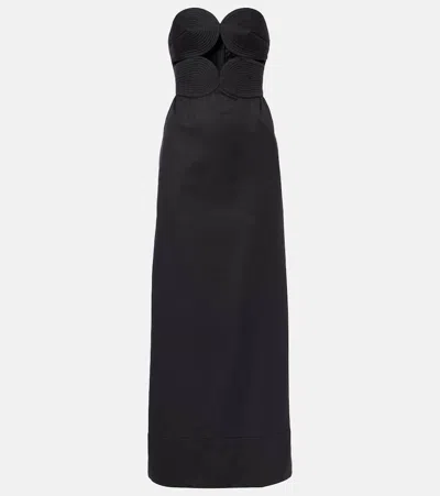 Adriana Degreas Strapless Cotton And Linen-blend Maxi Dress In Black