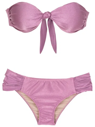 Adriana Degreas Strapless Lurex Knotted Bikini In Purple