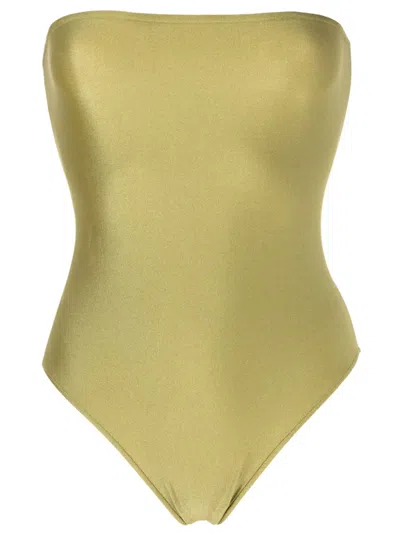 Adriana Degreas Strapless Satin Swimsuit In Green