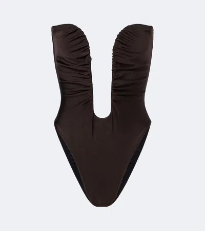 Adriana Degreas Strapless Swimsuit In Brown