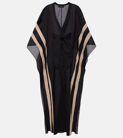 Adriana Degreas Striped Cotton Chambray Kaftan In Black