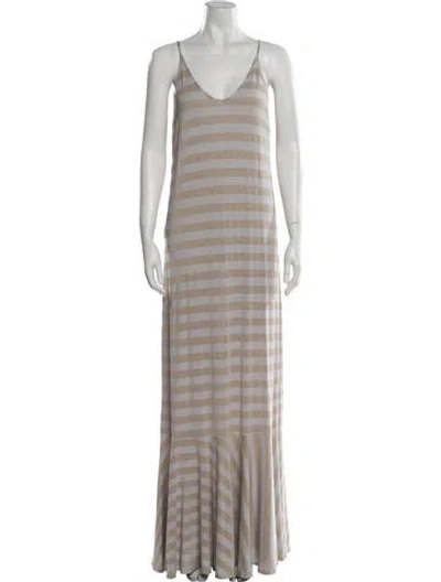 Pre-owned Adriana Degreas Striped Long Dress In Neutral