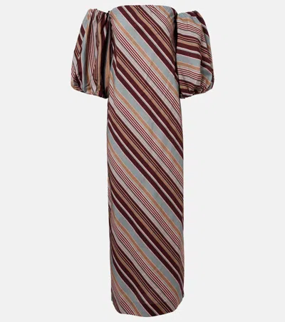 Adriana Degreas Striped Off-shoulder Cotton-blend Maxi Dress In Multi