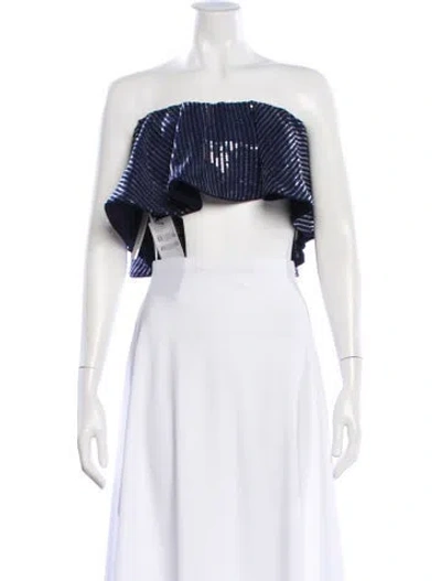 Pre-owned Adriana Degreas Striped Strapless Crop Top In White