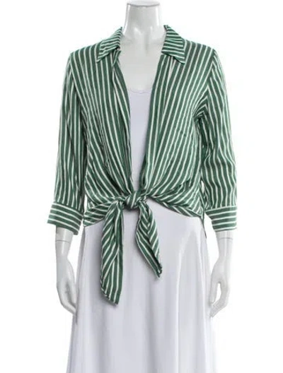 Pre-owned Adriana Degreas Striped Three-quarter Sleeve Button-up Top In Green