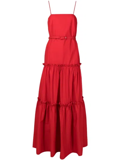 Adriana Degreas Tiered Belted Beach Dress In Red