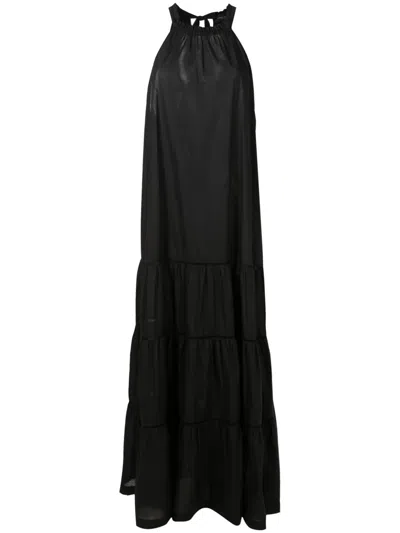 Adriana Degreas Tiered Cotton Maxi Dress In Black