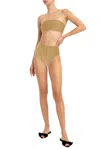 Shop Adriana Degreas Timeless High Leg Bandeau Bikini In Green Dune In Multi