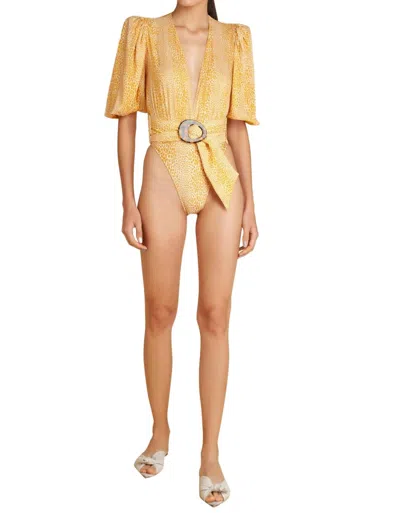 Adriana Degreas Tortoise V-neck Bodysuit With Belt In Yellow