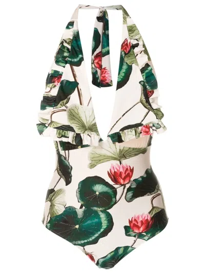 Adriana Degreas Victoria Regia-print One-piece Swimsuit In Neutrals