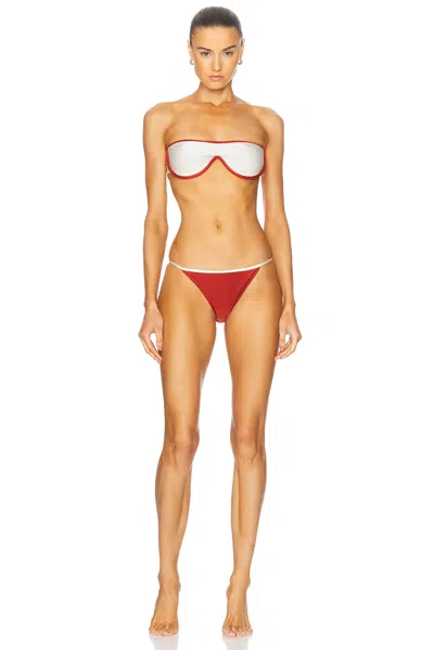 Adriana Degreas Vintage Lily Solid Sunglasses Bikini Set In Red & Off White