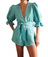 Adriana Degreas Vintage Orchid Solid Playsuit In Turquoise In Blue