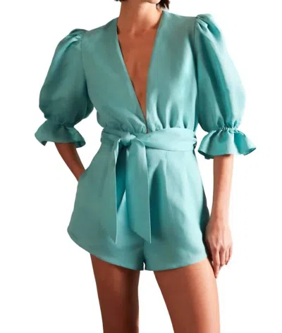 Adriana Degreas Vintage Orchid Solid Playsuit In Turquoise In Blue