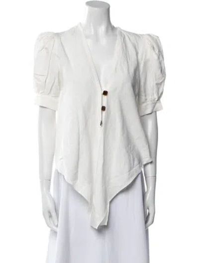 Pre-owned Adriana Degreas V-neck Three-quarter Sleeve Blouse In White