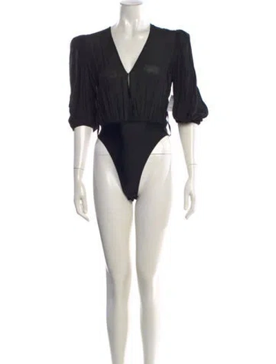 Pre-owned Adriana Degreas V-neck Three-quarter Sleeve Bodysuit In Black