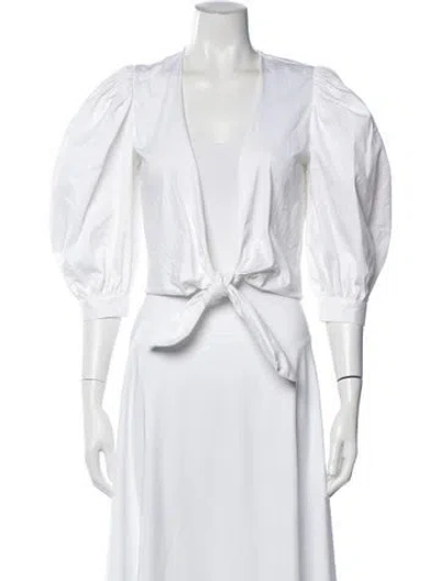 Pre-owned Adriana Degreas V-neck Three-quarter Sleeve Top In White