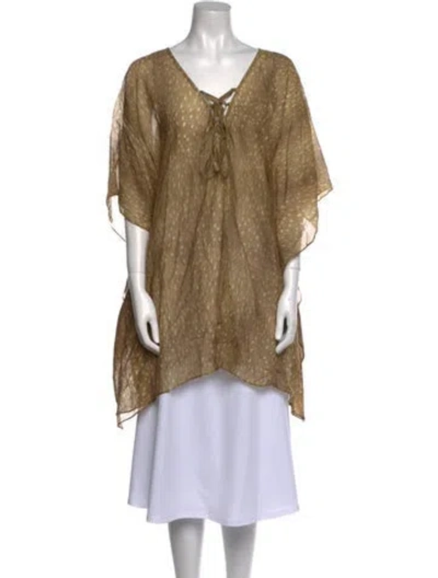 Pre-owned Adriana Degreas V-neck Three-quarter Sleeve Tunic In Green