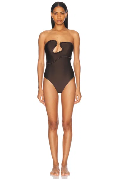 Adriana Degreas Waves Strapless One Piece Swimsuit In Coffee