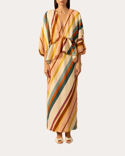 Adriana Degreas Women's Striped Linen-blend Peplum Midi Dress