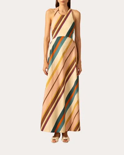 Adriana Degreas Women's Striped Tie-back Halterneck Maxi Dress