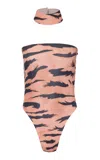 Adriana Degreas X Sabine Getty Choker-detailed Strapless One-piece Swimsuit In Animal Print