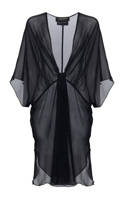 Adriana Degreas X Sabine Getty Ruched Sheer Silk Mini Dress In Black