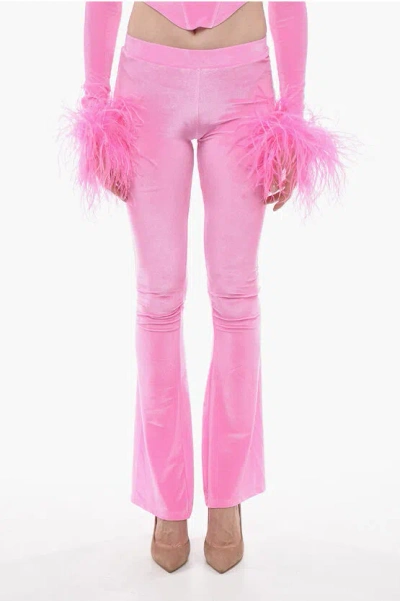 Adriana Hot Couture Boot Cut Chenille Pants With Side Logo In Pink