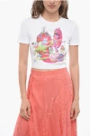 ADRIANA HOT COUTURE CROPPED CREW-NECK PRINTED T-SHIRT WITH RHINESTONE LOGO