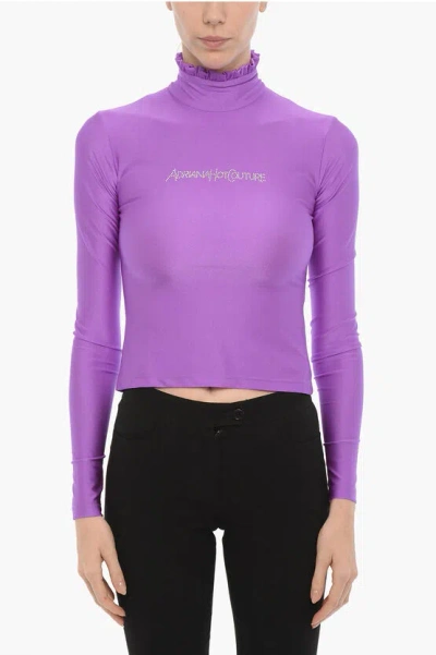 Adriana Hot Couture Turtleneck Top With Rhinestone Logo