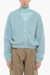 Adriana Hot Couture V-neck Solid Color Fluffy Cardigan In Blue