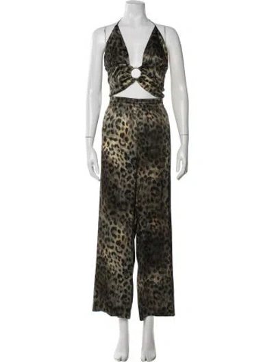 Pre-owned Adriana Iglesias Silk Animal Print Pant Set W/ Tags In Green