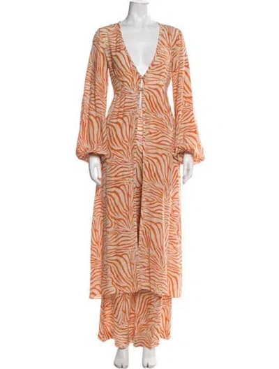 Pre-owned Adriana Iglesias Silk Animal Print Set In Orange