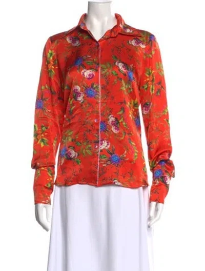 Pre-owned Adriana Iglesias Silk Floral Print Blouse In Orange