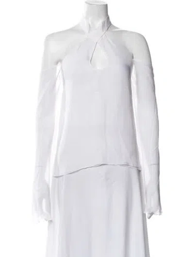 Pre-owned Adriana Iglesias Silk Halterneck Blouse In White