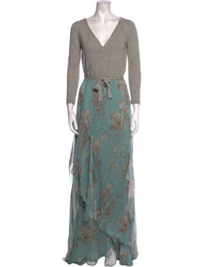 Pre-owned Adriana Iglesias Silk Long Dress In Gray