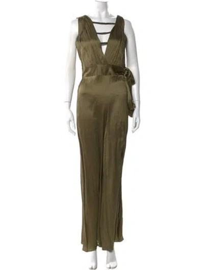 Pre-owned Adriana Iglesias Silk V-neck Jumpsuit In Green