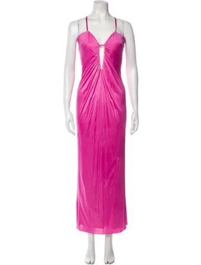 Pre-owned Adriana Iglesias V-neck Long Dress In Pink
