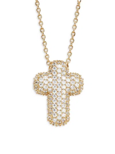 Adriana Orsini Women's 18k Goldplated & Cubic Zirconia Puffy Cross Pendant Necklace In Brass