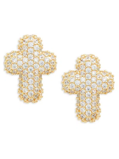 Adriana Orsini Women's 18k Goldplated Brass & Glass Crystal Puffy Cross Stud Earrings