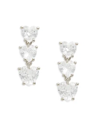 Adriana Orsini Women's 18k Rhodium Plated Brass & Cubic Zirconia Heart Drop Earrings In White