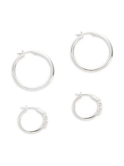 Adriana Orsini Women's 2-pair Zoe Rhodium Plated Cubic Zirconia Hoop Earrings In Metallic