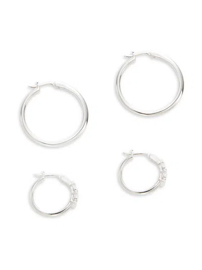 Adriana Orsini Women's 2-pair Zoe Rhodium Plated Cubic Zirconia Hoop Earrings In Brass