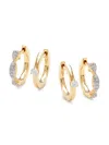 ADRIANA ORSINI WOMEN'S 2-PIECE 18K YELLOW GOLD, RHODIUM PLATED & CUBIC ZIRCONIA BREEZE HUGGIE EARRINGS