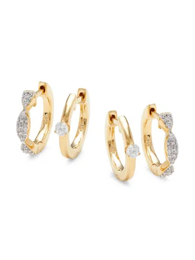 Adriana Orsini Women's 2-piece 18k Yellow Gold, Rhodium Plated & Cubic Zirconia Breeze Huggie Earrings