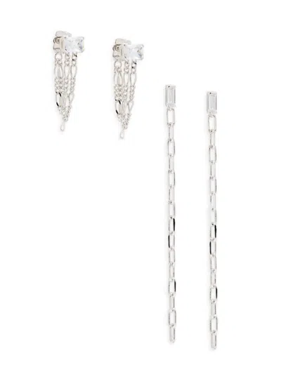 Adriana Orsini Women's 2-piece Rhodium-plated & Cubic Zirconia Empire Swag Linear Earring Set