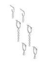 ADRIANA ORSINI WOMEN'S 3-PIECE LOVEALL RHODIUM PLATED & CUBIC ZIRCONIA HUGGY EARRINGS