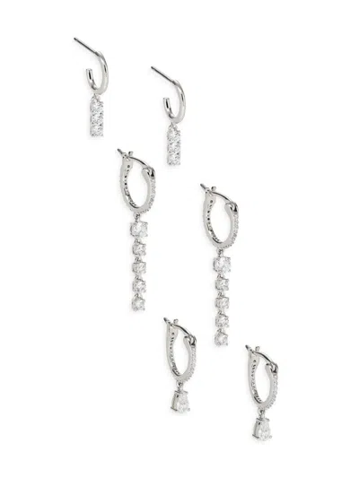 Adriana Orsini Women's 3-piece Loveall Rhodium Plated & Cubic Zirconia Huggy Earrings In Brass